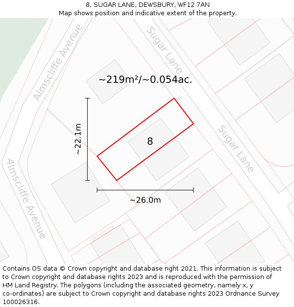 8, SUGAR LANE, DEWSBURY, WF12 7AN: Plot and title map