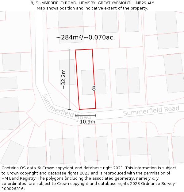8, SUMMERFIELD ROAD, HEMSBY, GREAT YARMOUTH, NR29 4LY: Plot and title map
