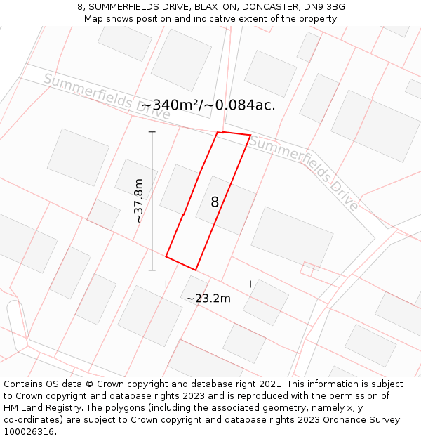 8, SUMMERFIELDS DRIVE, BLAXTON, DONCASTER, DN9 3BG: Plot and title map