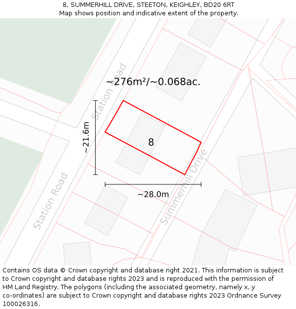 8, SUMMERHILL DRIVE, STEETON, KEIGHLEY, BD20 6RT: Plot and title map