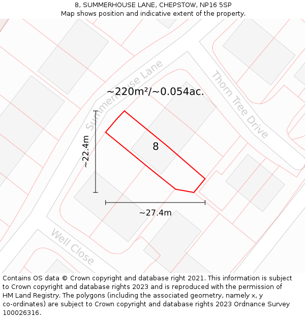 8, SUMMERHOUSE LANE, CHEPSTOW, NP16 5SP: Plot and title map