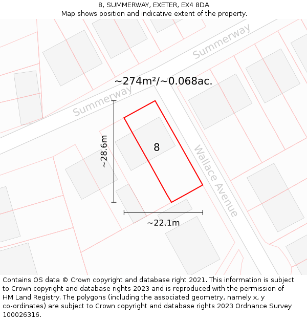8, SUMMERWAY, EXETER, EX4 8DA: Plot and title map