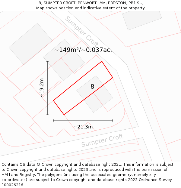 8, SUMPTER CROFT, PENWORTHAM, PRESTON, PR1 9UJ: Plot and title map