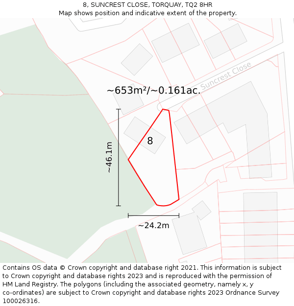 8, SUNCREST CLOSE, TORQUAY, TQ2 8HR: Plot and title map