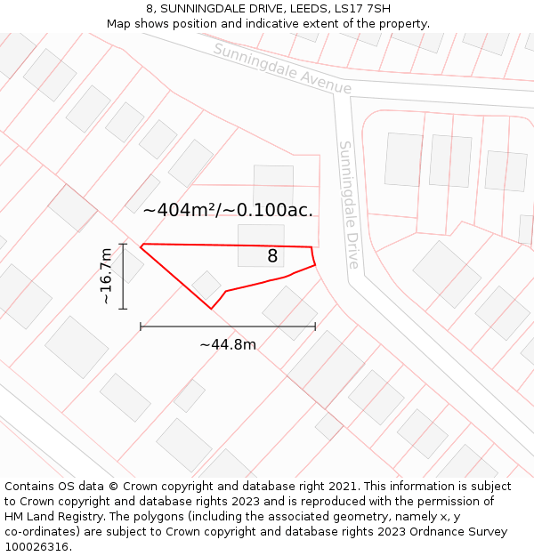 8, SUNNINGDALE DRIVE, LEEDS, LS17 7SH: Plot and title map