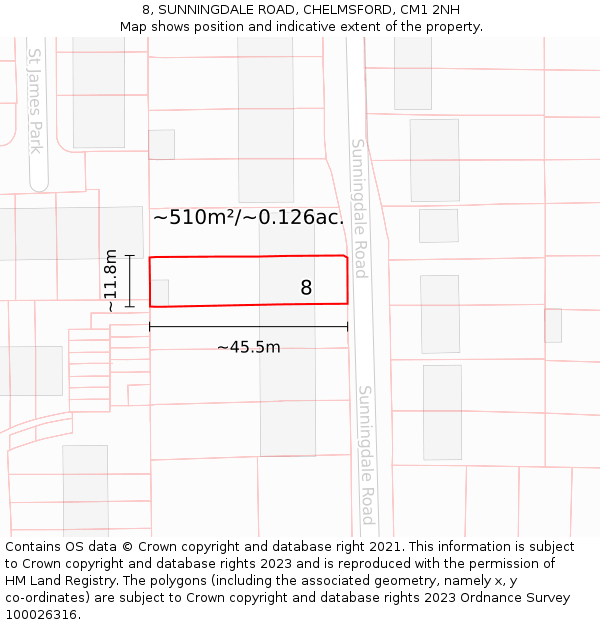 8, SUNNINGDALE ROAD, CHELMSFORD, CM1 2NH: Plot and title map