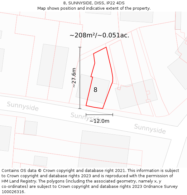 8, SUNNYSIDE, DISS, IP22 4DS: Plot and title map