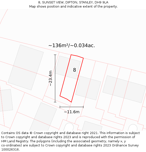 8, SUNSET VIEW, DIPTON, STANLEY, DH9 9LA: Plot and title map