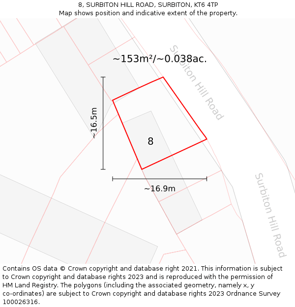 8, SURBITON HILL ROAD, SURBITON, KT6 4TP: Plot and title map