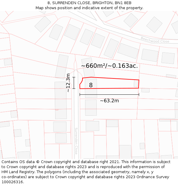 8, SURRENDEN CLOSE, BRIGHTON, BN1 8EB: Plot and title map