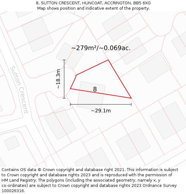 8, SUTTON CRESCENT, HUNCOAT, ACCRINGTON, BB5 6XG: Plot and title map
