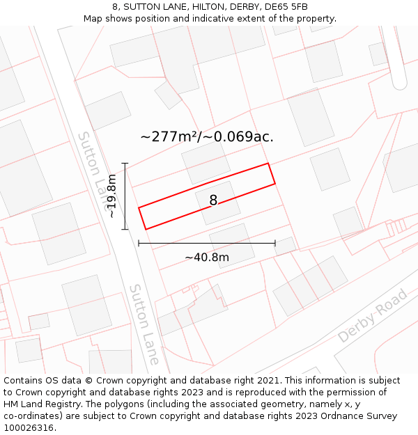 8, SUTTON LANE, HILTON, DERBY, DE65 5FB: Plot and title map
