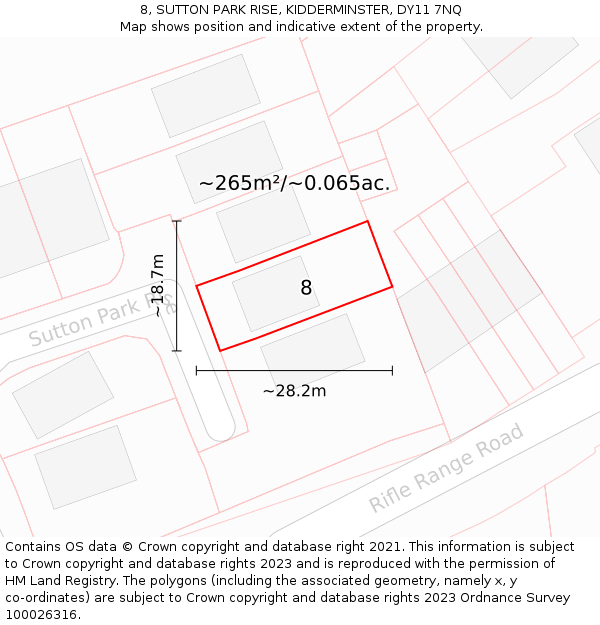 8, SUTTON PARK RISE, KIDDERMINSTER, DY11 7NQ: Plot and title map