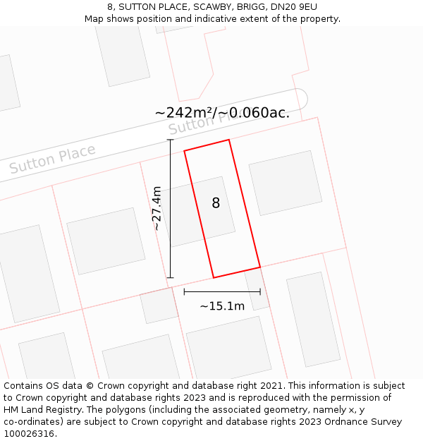 8, SUTTON PLACE, SCAWBY, BRIGG, DN20 9EU: Plot and title map