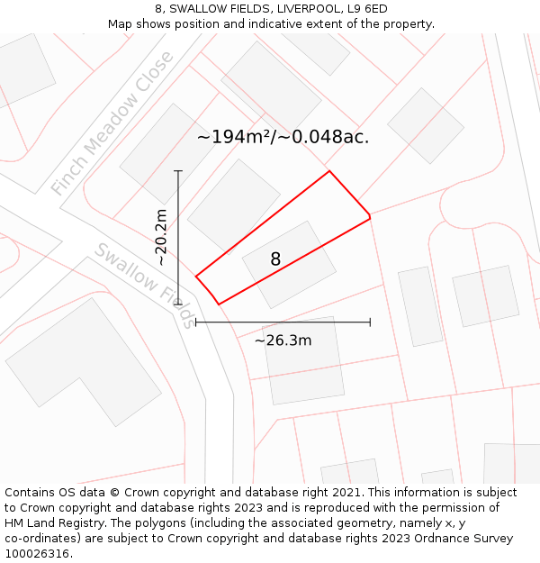 8, SWALLOW FIELDS, LIVERPOOL, L9 6ED: Plot and title map