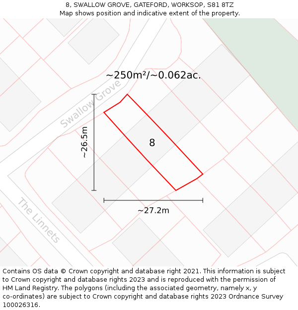 8, SWALLOW GROVE, GATEFORD, WORKSOP, S81 8TZ: Plot and title map