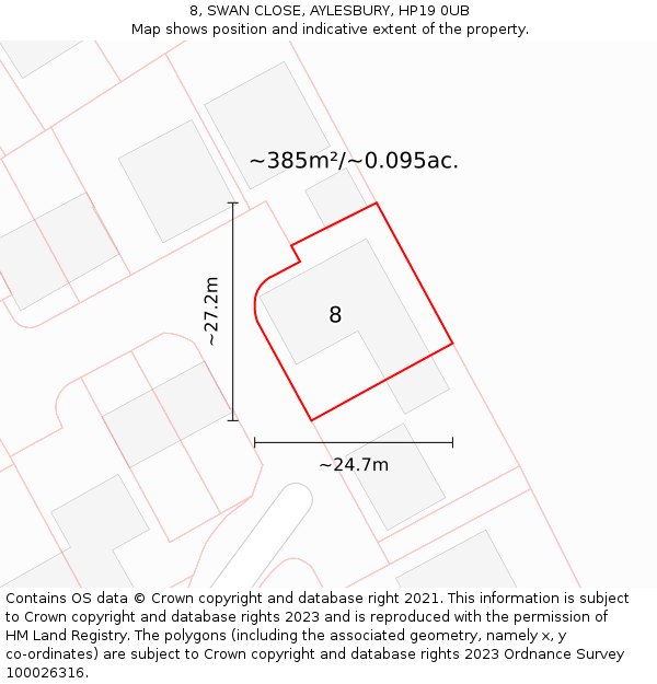 8, SWAN CLOSE, AYLESBURY, HP19 0UB: Plot and title map