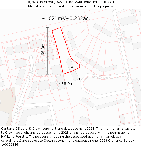 8, SWANS CLOSE, RAMSBURY, MARLBOROUGH, SN8 2PH: Plot and title map