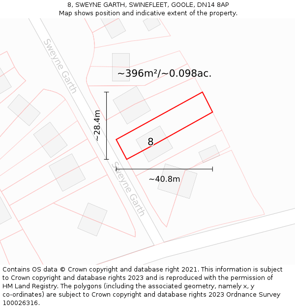 8, SWEYNE GARTH, SWINEFLEET, GOOLE, DN14 8AP: Plot and title map