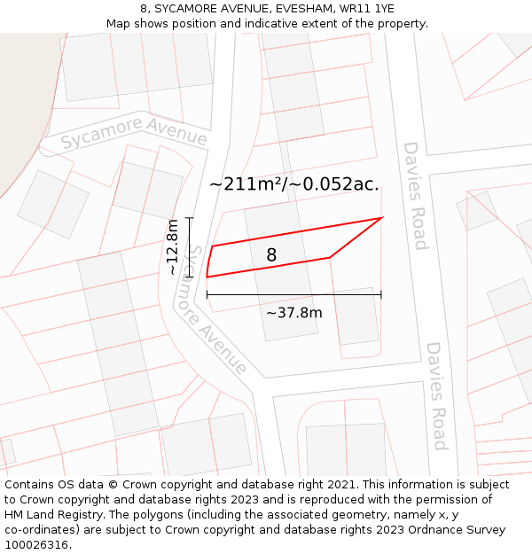 8, SYCAMORE AVENUE, EVESHAM, WR11 1YE: Plot and title map
