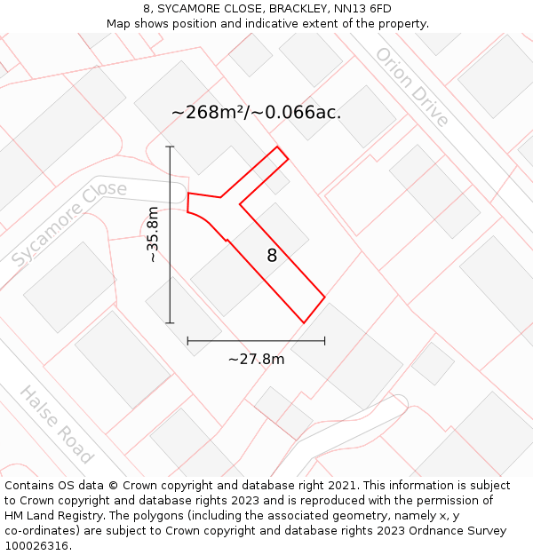8, SYCAMORE CLOSE, BRACKLEY, NN13 6FD: Plot and title map