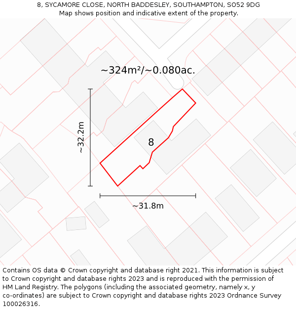 8, SYCAMORE CLOSE, NORTH BADDESLEY, SOUTHAMPTON, SO52 9DG: Plot and title map