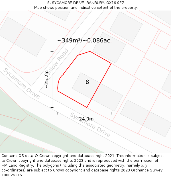 8, SYCAMORE DRIVE, BANBURY, OX16 9EZ: Plot and title map