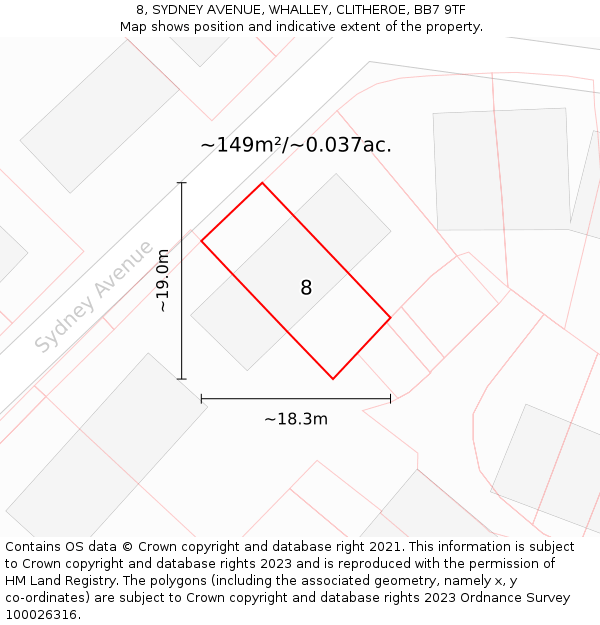 8, SYDNEY AVENUE, WHALLEY, CLITHEROE, BB7 9TF: Plot and title map