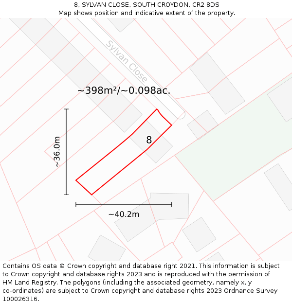 8, SYLVAN CLOSE, SOUTH CROYDON, CR2 8DS: Plot and title map