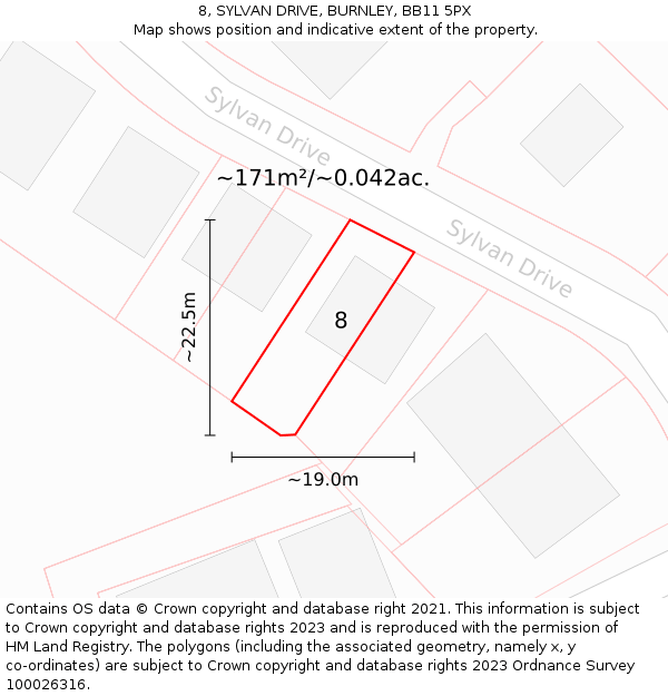 8, SYLVAN DRIVE, BURNLEY, BB11 5PX: Plot and title map