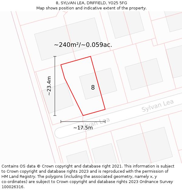 8, SYLVAN LEA, DRIFFIELD, YO25 5FG: Plot and title map