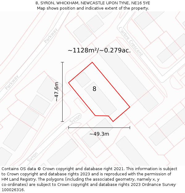 8, SYRON, WHICKHAM, NEWCASTLE UPON TYNE, NE16 5YE: Plot and title map