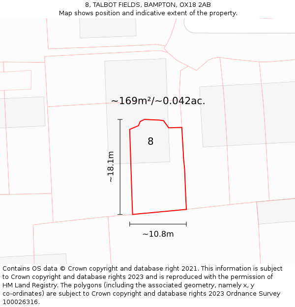 8, TALBOT FIELDS, BAMPTON, OX18 2AB: Plot and title map