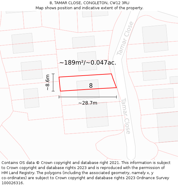 8, TAMAR CLOSE, CONGLETON, CW12 3RU: Plot and title map