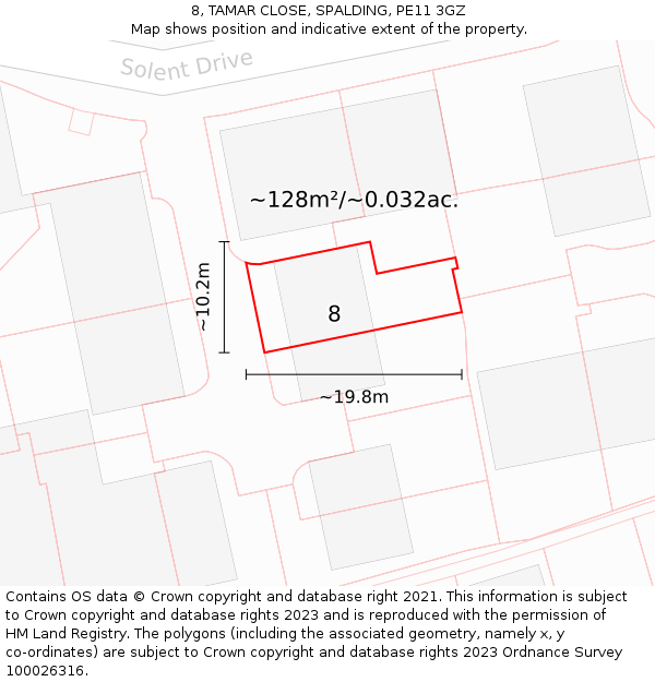 8, TAMAR CLOSE, SPALDING, PE11 3GZ: Plot and title map