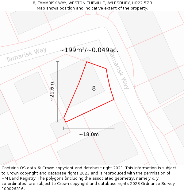8, TAMARISK WAY, WESTON TURVILLE, AYLESBURY, HP22 5ZB: Plot and title map