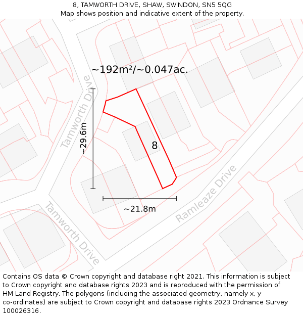 8, TAMWORTH DRIVE, SHAW, SWINDON, SN5 5QG: Plot and title map