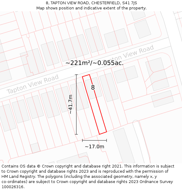 8, TAPTON VIEW ROAD, CHESTERFIELD, S41 7JS: Plot and title map