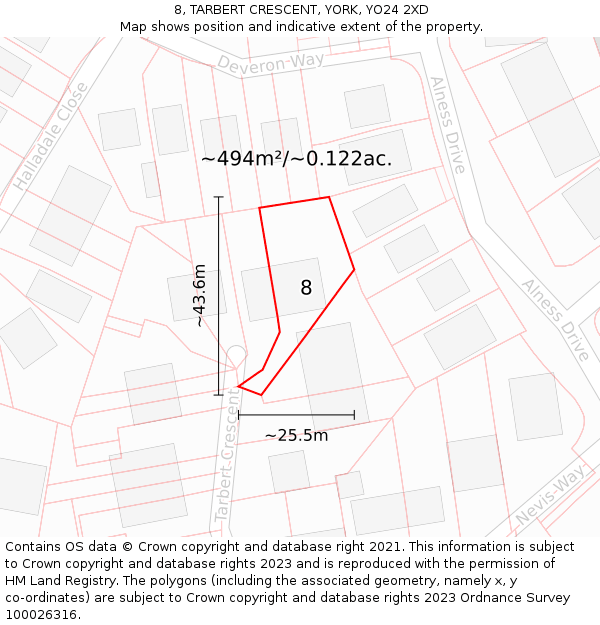 8, TARBERT CRESCENT, YORK, YO24 2XD: Plot and title map