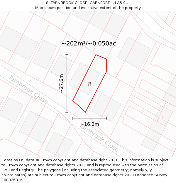 8, TARNBROOK CLOSE, CARNFORTH, LA5 9UL: Plot and title map