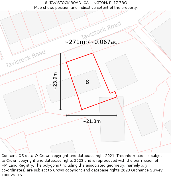 8, TAVISTOCK ROAD, CALLINGTON, PL17 7BG: Plot and title map