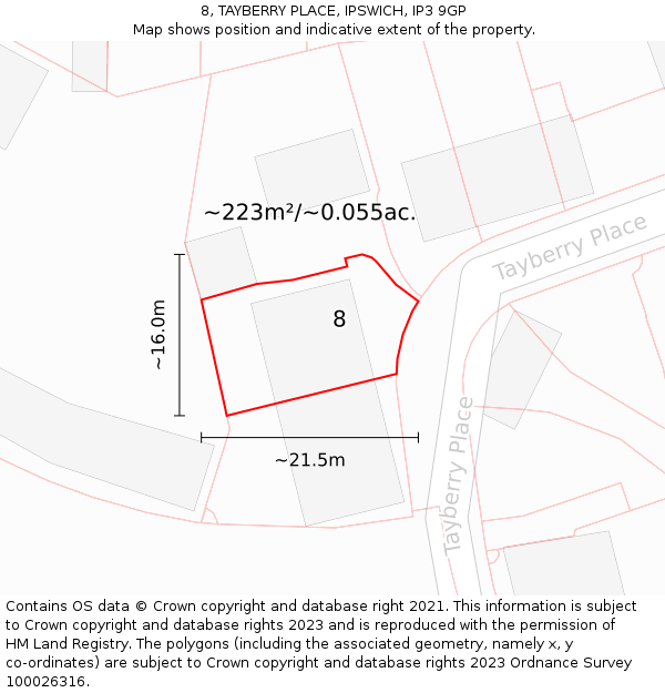 8, TAYBERRY PLACE, IPSWICH, IP3 9GP: Plot and title map