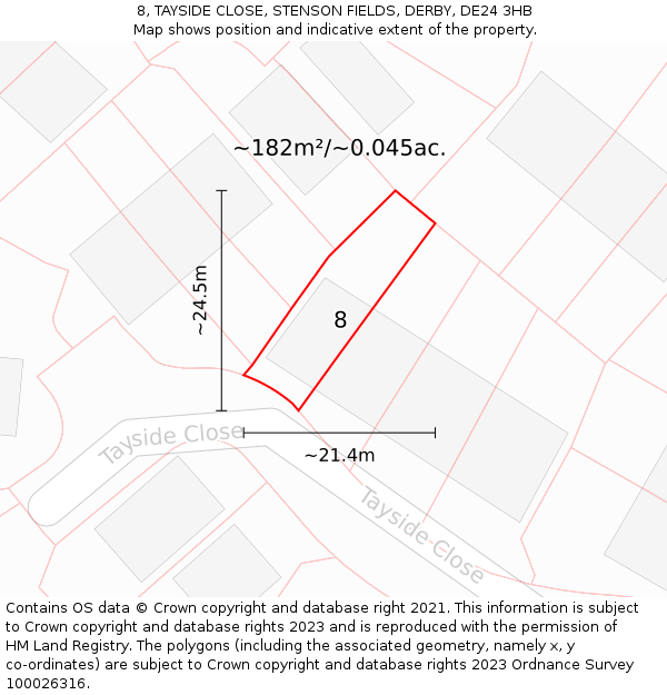 8, TAYSIDE CLOSE, STENSON FIELDS, DERBY, DE24 3HB: Plot and title map