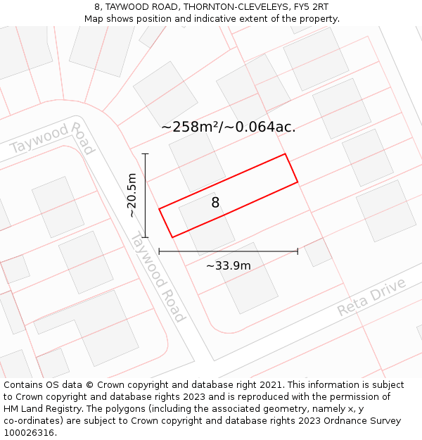 8, TAYWOOD ROAD, THORNTON-CLEVELEYS, FY5 2RT: Plot and title map