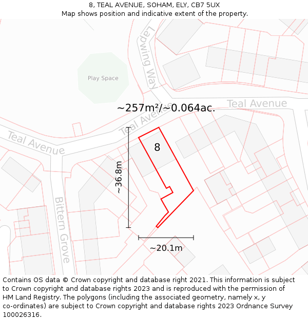 8, TEAL AVENUE, SOHAM, ELY, CB7 5UX: Plot and title map