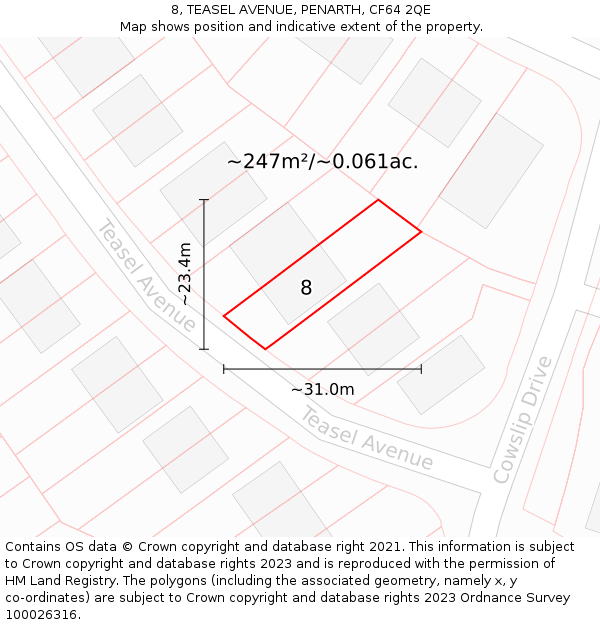8, TEASEL AVENUE, PENARTH, CF64 2QE: Plot and title map