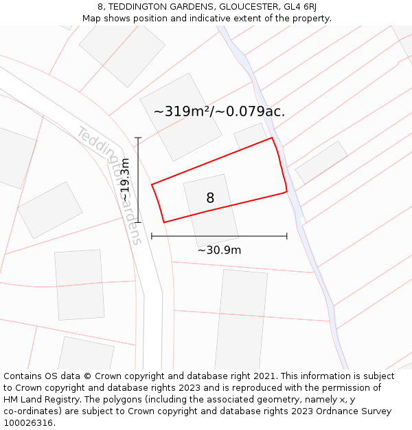 8, TEDDINGTON GARDENS, GLOUCESTER, GL4 6RJ: Plot and title map