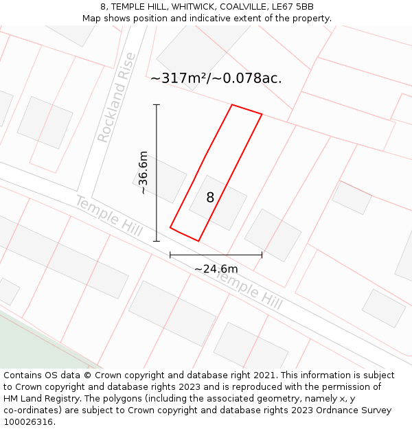 8, TEMPLE HILL, WHITWICK, COALVILLE, LE67 5BB: Plot and title map