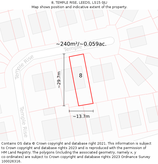 8, TEMPLE RISE, LEEDS, LS15 0JU: Plot and title map