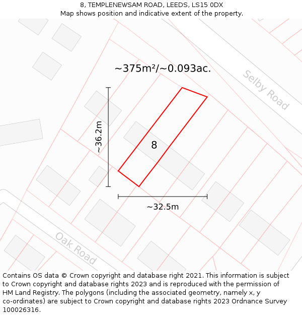 8, TEMPLENEWSAM ROAD, LEEDS, LS15 0DX: Plot and title map